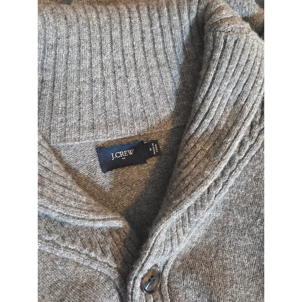 J Crew Mens Shawl Collar Sweater 100%‎ Lambs Wool Button Neck Gray Size M